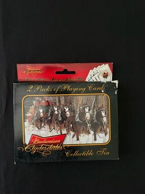 Vintage Budweiser Clydesdales 2 Packs of Playing Cards Collectible Tin in Box